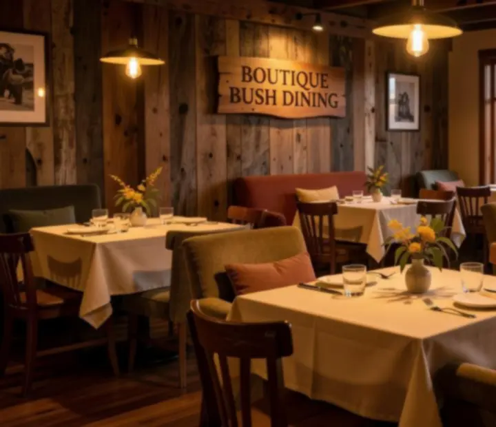 Warm Australian restaurant interior at The Lamplit Parlour with lamplit tables and a relaxed evening card lounge mood.